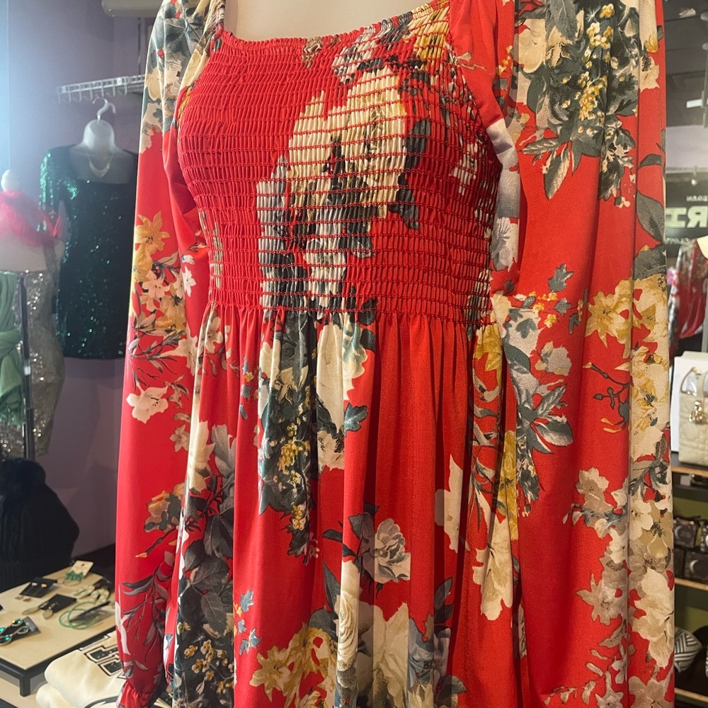 Floral Red Smocked blouse